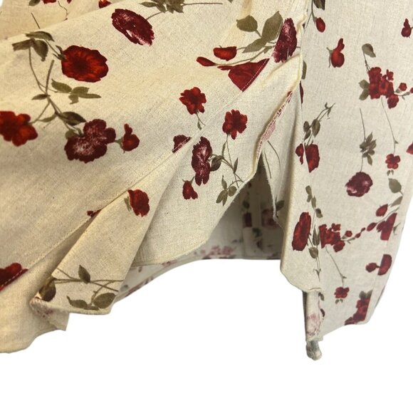Vintage Jessica Floral Linen Midi Skirt‎ Sz 16P Beige Red Roses Cruise Wear - Picture 2 of 6